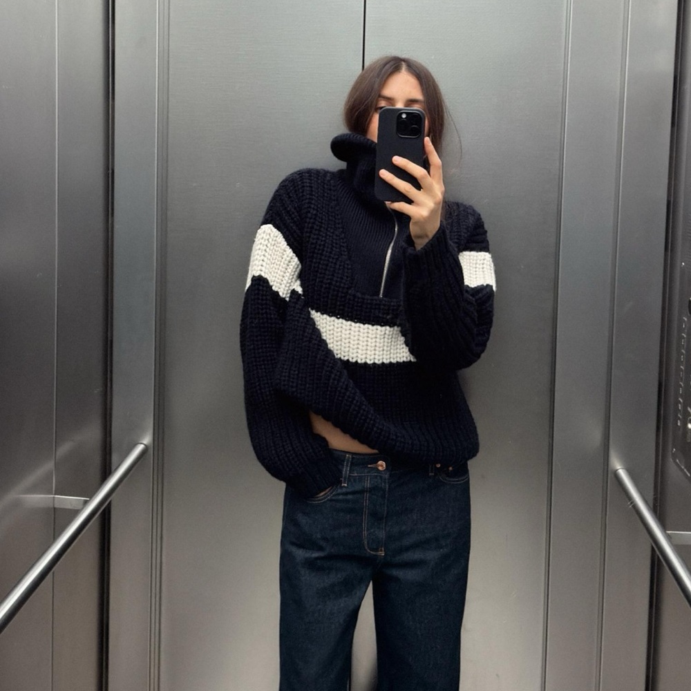 Zara navy and white stripe sweater